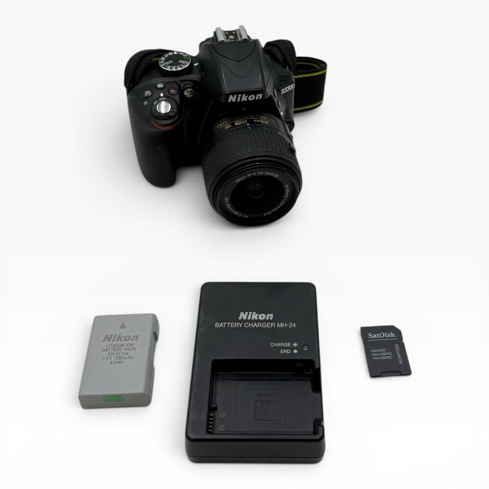 Nikon Nikkor D3300 24.2MP DSLR Camera w/AF-P 18-55mm VR Lens, Memory Card
